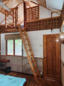 Access to the mezanine floor is by a steep ladder